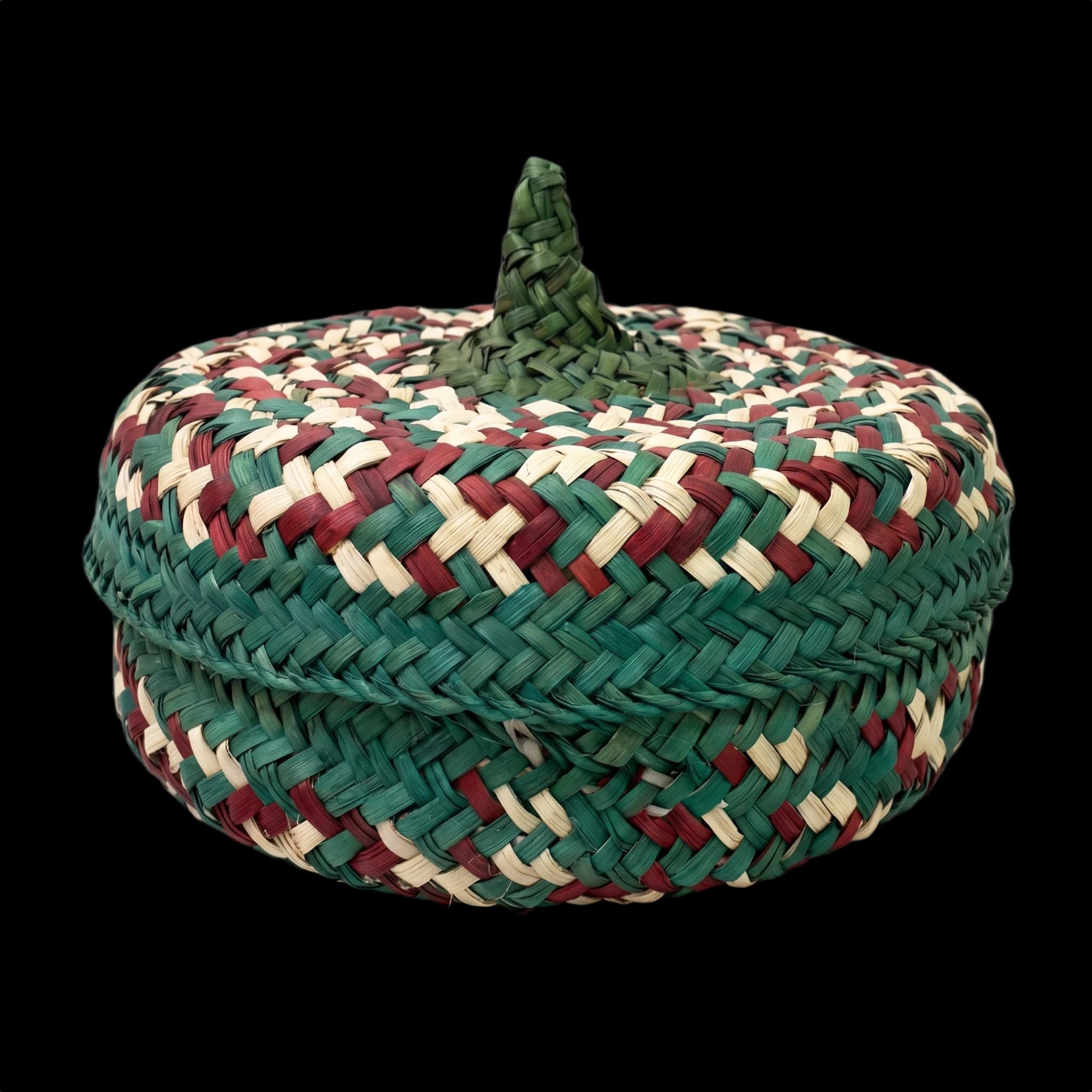 Handwoven palm-leaf box with a woven lid