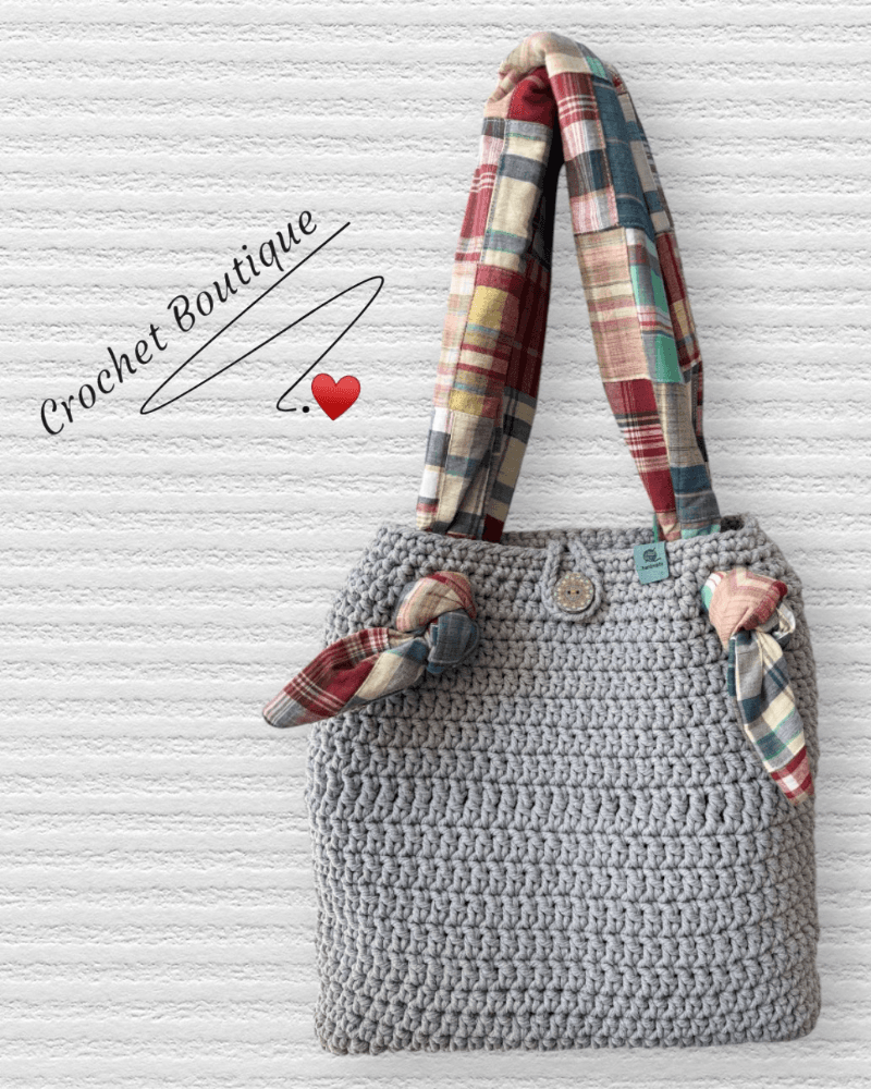 صورة حقيبة كروشيه بأناقة الكاروهات..رمادي - كروشيه بوتيك